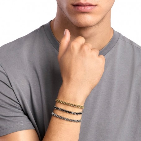 KIDULT - COLLEZIONE STYLE 66 - BRACCIALE UOMO IN ACCIAIO CON ELEMENTI LUCIDI, PVD NERO E CRISTALLI NERI