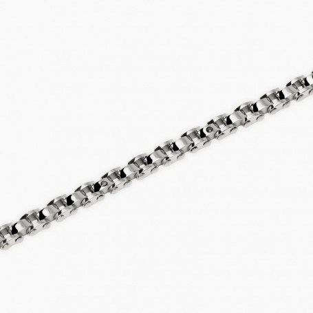 KIDULT - COLLEZIONE STYLE 66 - BRACCIALE UOMO IN ACCIAIO CON ELEMENTI IMPERNIATI E CRISTALLI NERI