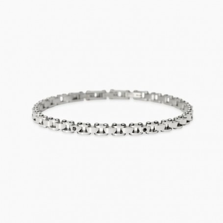 KIDULT - COLLEZIONE STYLE 66 - BRACCIALE UOMO IN ACCIAIO CON ELEMENTI IMPERNIATI E CRISTALLI NERI
