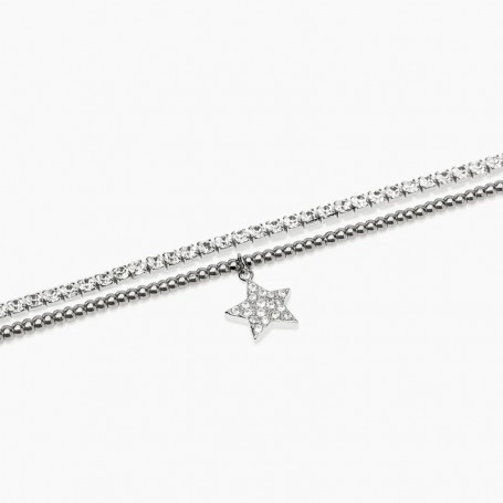 KIDULT - COLLEZIONE STYLE 100 - BRACCIALE TENNIS IN ACCIAIO CON SFERE E CIONDOLO STELLA