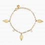 KIDULT - COLLEZIONE STYLE 91 - BRACCIALE IN ACCIAIO DORATO CON CATENA MARTELLATA E CIONDOLI FOGLIA