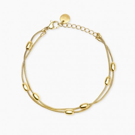 KIDULT - COLLEZIONE STYLE 85 - BRACCIALE IN ACCIAIO DORATO CON CATENE SNAKE ED ELEMENTI OVALI