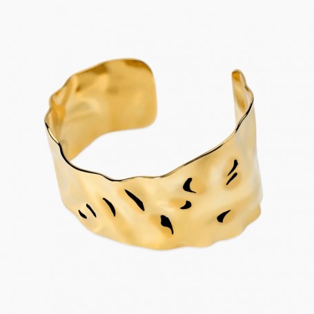 KIDULT - COLLEZIONE STYLE 105 - BRACCIALE BANGLE APERTO IN ACCIAIO DORATO MARTELLATO