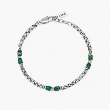 KIDULT - COLLEZIONE STYLE 03 - BRACCIALE CON CATENA VENETA E CILINDRI IN DIASPRO VERDE