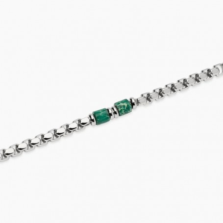 KIDULT - COLLEZIONE STYLE 03 - BRACCIALE CON CATENA VENETA E CILINDRI IN DIASPRO VERDE