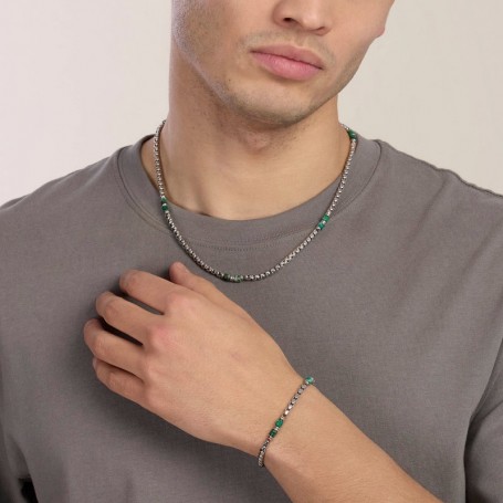 KIDULT - COLLEZIONE STYLE 03 - BRACCIALE CON CATENA VENETA E CILINDRI IN DIASPRO VERDE