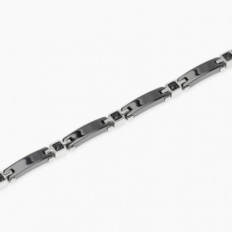 KIDULT - COLLEZIONE STYLE 22 - BRACCIALE UOMO IN ACCIAIO CON CERAMICA NERA E CRISTALLI