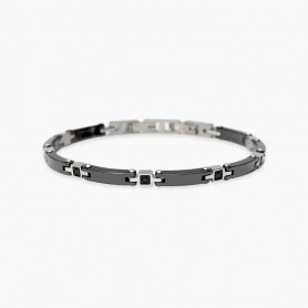 KIDULT - COLLEZIONE STYLE 22 - BRACCIALE UOMO IN ACCIAIO CON CERAMICA NERA E CRISTALLI