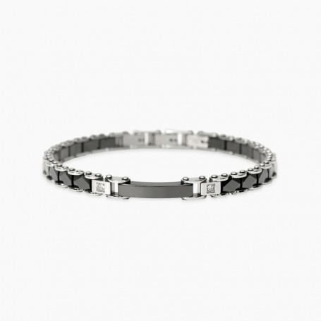 KIDULT - COLLEZIONE STYLE 15 - BRACCIALE IN ACCIAIO CON CERAMICA NERA E CRISTALLI BIANCHI