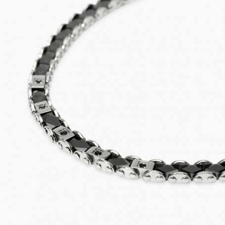 KIDULT - COLLEZIONE STYLE 15 - BRACCIALE UOMO IN ACCIAIO CON CERAMICA NERA E CRISTALLI