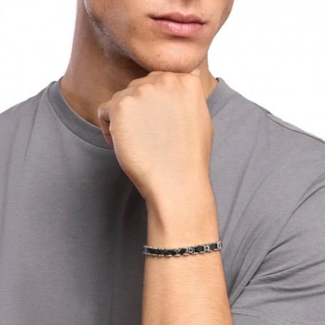 KIDULT - COLLEZIONE STYLE 15 - BRACCIALE UOMO IN ACCIAIO CON CERAMICA NERA E CRISTALLI