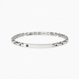 KIDULT - COLLEZIONE STYLE 21 - BRACCIALE UOMO IN ACCIAIO CON PIASTRA E CRISTALLO NERO