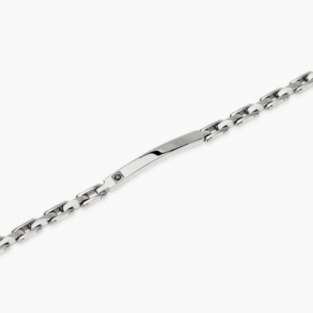 KIDULT - COLLEZIONE STYLE 21 - BRACCIALE UOMO IN ACCIAIO CON PIASTRA E CRISTALLO NERO