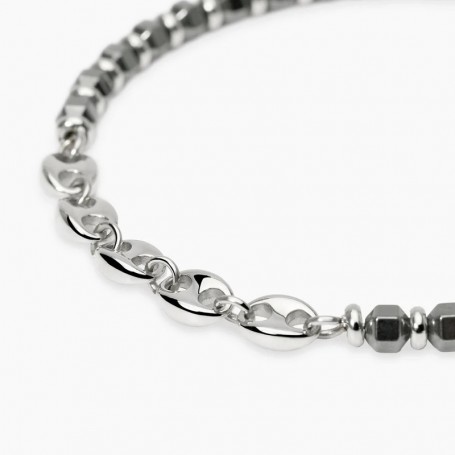 KIDULT - COLLEZIONE STYLE 63 - BRACCIALE IN ACCIAIO CON EMATITE E CATENA MARINA