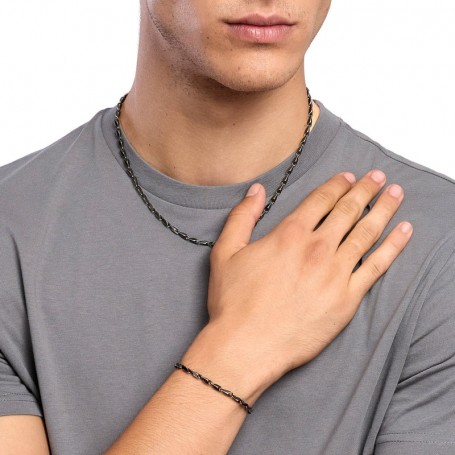 KIDULT - COLLEZIONE STYLE 60 - BRACCIALE UOMO CON CATENA FANCY IN ACCIAIO SATINATO E PVD NERO
