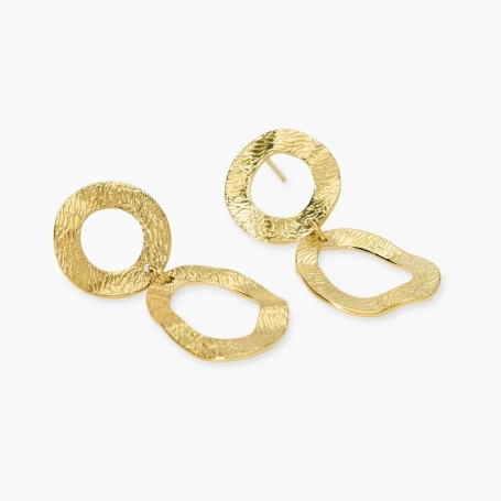 KIDULT - COLLEZIONE STYLE 89 - ORECCHINI IN ACCIAIO DORATO CON ELEMENTO TONDO E PENDENTE FANCY