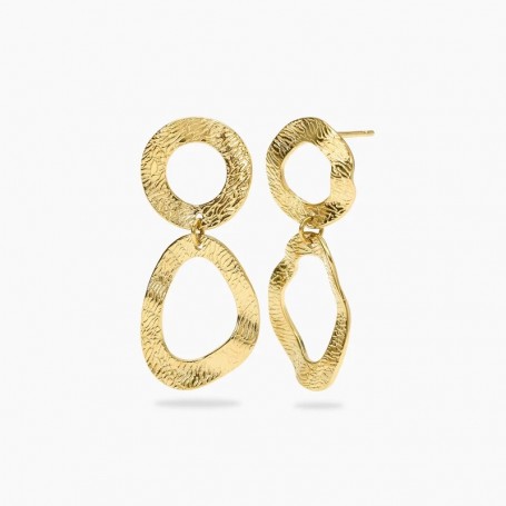 KIDULT - COLLEZIONE STYLE 89 - ORECCHINI IN ACCIAIO DORATO CON ELEMENTO TONDO E PENDENTE FANCY