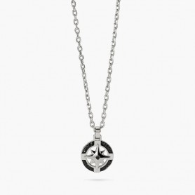KIDULT - COLLEZIONE STYLE 41 - COLLANA CON CIONDOLO ROSA DEI VENTI IN ACCIAIO E NERO