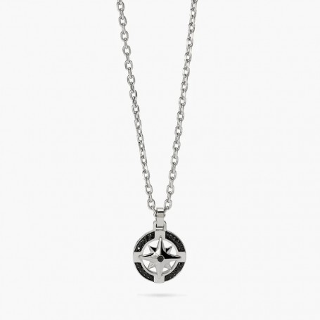 KIDULT - COLLEZIONE STYLE 41 - COLLANA CON CIONDOLO ROSA DEI VENTI IN ACCIAIO E NERO