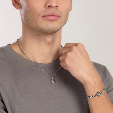 KIDULT - COLLEZIONE STYLE 41 - COLLANA CON CIONDOLO ROSA DEI VENTI IN ACCIAIO E NERO
