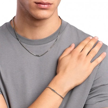KIDULT - COLLEZIONE STYLE 64 - COLLANA UOMO IN ACCIAIO CON CATENA VENETA E CRISTALLI
