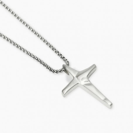 KIDULT - COLLEZIONE STYLE 01 - COLLANA UOMO IN ACCIAIO CON CATENA VENETA E PENDENTE CROCE