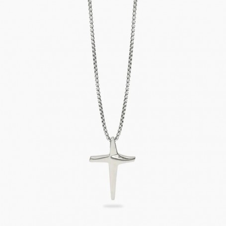 KIDULT - COLLEZIONE STYLE 01 - COLLANA UOMO IN ACCIAIO CON CATENA VENETA E PENDENTE CROCE