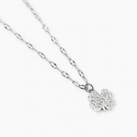 KIDULT - COLLEZIONE STYLE 99 - GIROCOLLO IN ACCIAIO CON CATENA FANCY CON QUADRIFOGLIO IN CRISTALLI