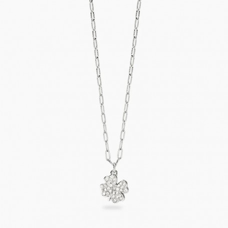KIDULT - COLLEZIONE STYLE 99 - GIROCOLLO IN ACCIAIO CON CATENA FANCY CON QUADRIFOGLIO IN CRISTALLI