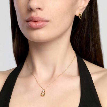 KIDULT - COLLEZIONE STYLE 86 - GIROCOLLO IN ACCIAIO DORATO CON CATENA ROLÒ E PENDENTE RITORTO CON ZIRCONE