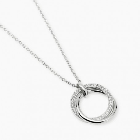 KIDULT - COLLEZIONE STYLE 88 - GIROCOLLO IN ACCIAIO CON CATENA FORZATINA E PENDENTI AD ANELLO CON CRISTALLI