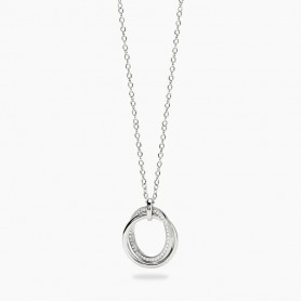 KIDULT - COLLEZIONE STYLE 88 - GIROCOLLO IN ACCIAIO CON CATENA FORZATINA E PENDENTI AD ANELLO CON CRISTALLI
