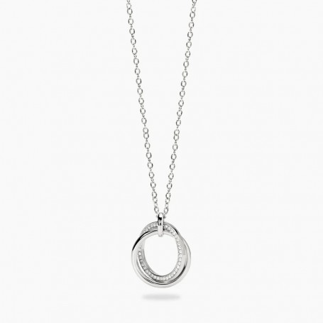 KIDULT - COLLEZIONE STYLE 88 - GIROCOLLO IN ACCIAIO CON CATENA FORZATINA E PENDENTI AD ANELLO CON CRISTALLI