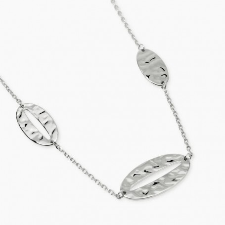 KIDULT - COLLEZIONE STYLE 90 - COLLANA IN ACCIAIO CON CATENA FORZATINA ED ELEMENTI OVALI MARTELLATI