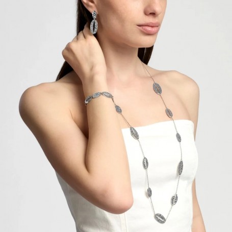 KIDULT - COLLEZIONE STYLE 90 - COLLANA IN ACCIAIO CON CATENA FORZATINA ED ELEMENTI OVALI MARTELLATI