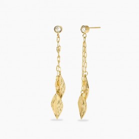 KIDULT - COLLEZIONE STYLE 91 - ORECCHINI IN ACCIAIO DORATO CON FOGLIE E CRISTALLI