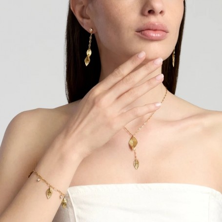 KIDULT - COLLEZIONE STYLE 91 - ORECCHINI IN ACCIAIO DORATO CON FOGLIE E CRISTALLI