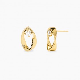 KIDULT - COLLEZIONE STYLE 86 - ORECCHINI IN ACCIAIO DORATO RITORTI CON ZIRCONI