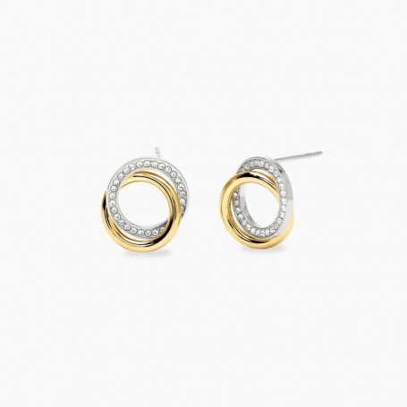 KIDULT - COLLEZIONE STYLE 88 - ORECCHINI CERCHIO BICOLORE IN ACCIAIO DORATO E CRISTALLI