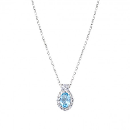 AMEN - COLLANA MADAME IN ARGENTO CON ZIRCONE ACQUAMARINA