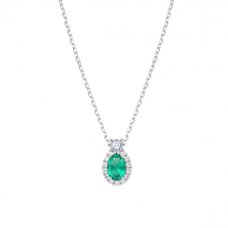 AMEN - COLLANA MADAME IN ARGENTO CON ZIRCONE VERDE