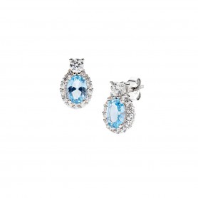 AMEN - ORECCHINI MADAME IN ARGENTO CON ZIRCONI ACQUAMARINA