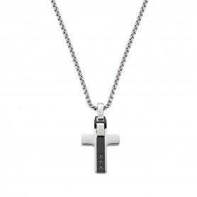 AMEN - COLLANA PENDENTE CROCE E ZIRCONI NERI IN ACCIAIO