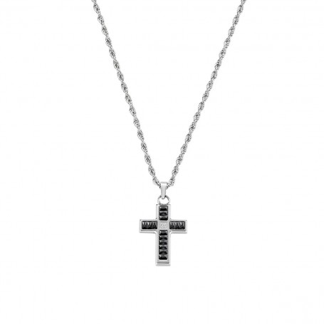 AMEN - COLLANA ACCIAIO CROCE CON ZIRCONI NERI BAGUETTE