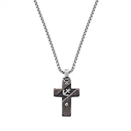 AMEN - COLLANA PENDENTE CROCE E ANCORA IN ACCIAIO