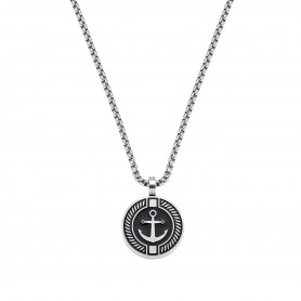 AMEN - COLLANA PENDENTE TONDO CON ANCORA IN ACCIAIO