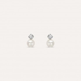 STROILI - ORECCHINI LOBO BON TON ORO BIANCO PERLA D'ACQUA DOLCE CUBIC ZIRCONIA