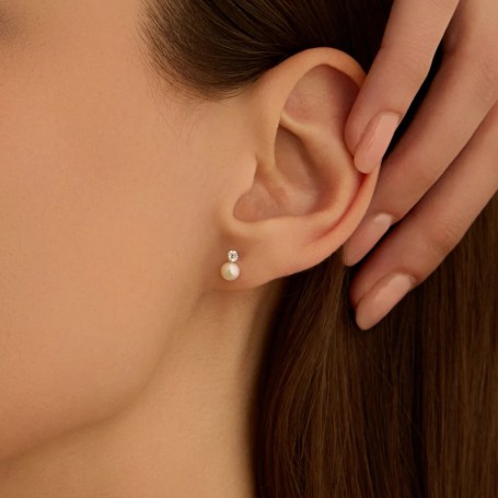 STROILI - ORECCHINI LOBO BON TON ORO BIANCO PERLA D'ACQUA DOLCE CUBIC ZIRCONIA
