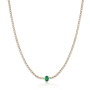 OPS - COLLEZIONE GLIMMER - COLLANA TENNIS DORATA CON ZIRCONI BIANCHI E UNO CENTRALE OVALE SMERALDO