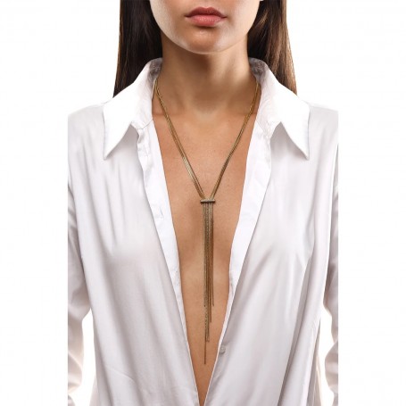 OPS - COLLEZIONE MULTILINE - COLLANA MULTIFILO SCHIAVA IN ACCIAIO LINK CENTRALE E FILI DORATI